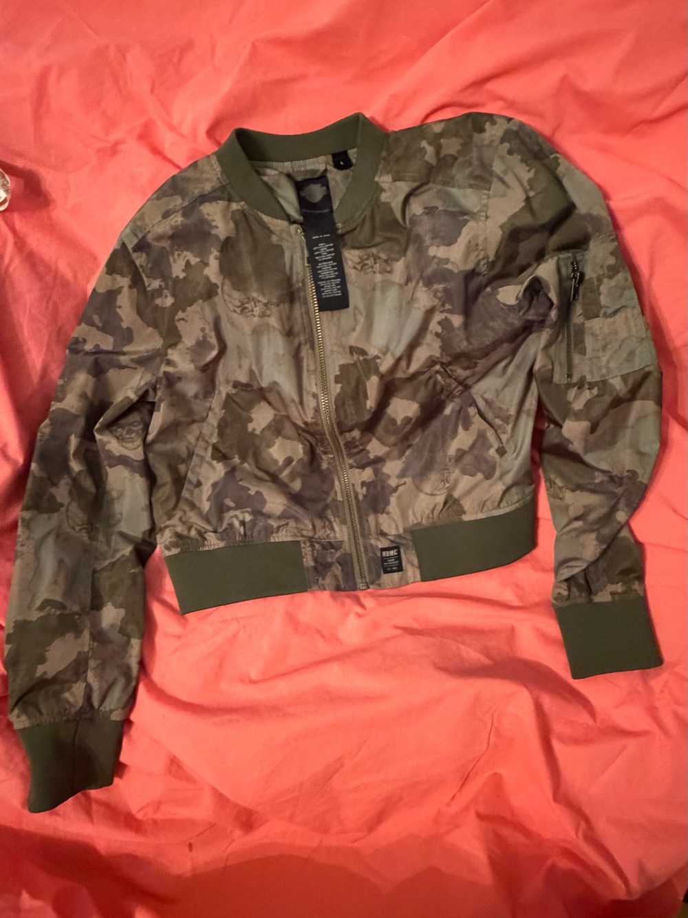 Harley-Davidson Olive Camo Cropped Bomber Jacket